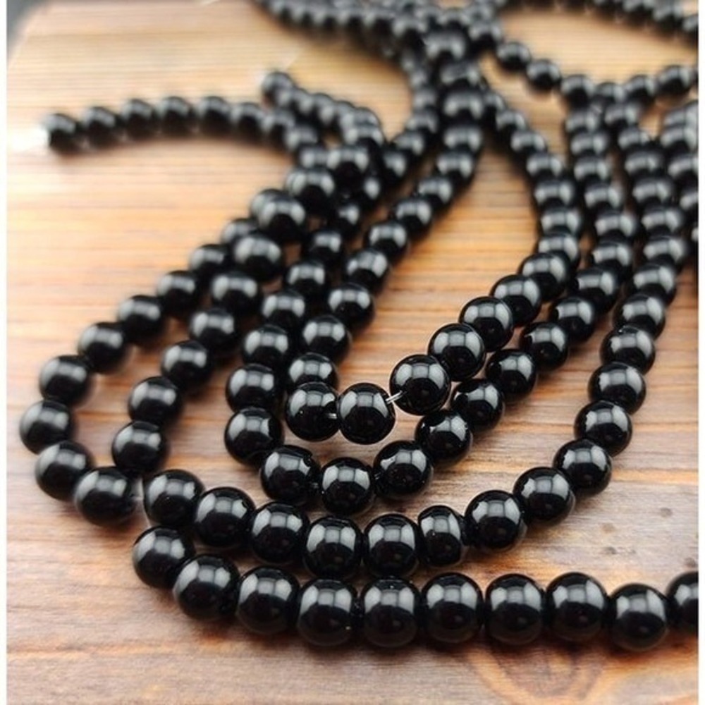 200pcs (4 Strands) 6MM‎ Black Glass Beads
